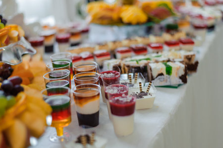 Festive Dessert Table Overflowing with Colorful Treats and Refreshing Delicacies.の写真素材