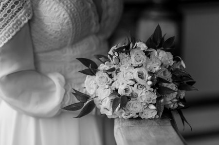 Romantic Black and White Wedding Bouquet.の写真素材