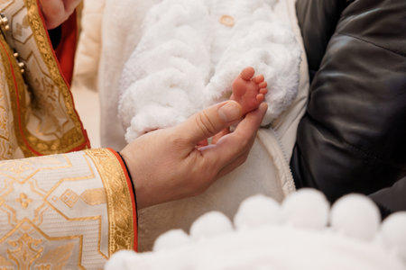 Religious Ceremony with Infant Blessing in Traditional Attire.