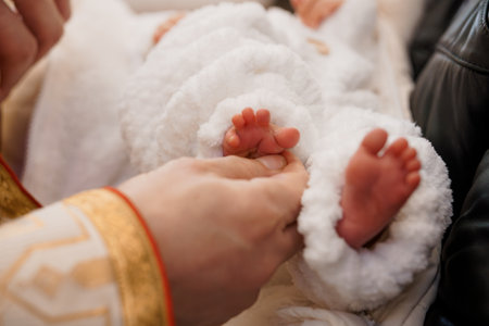 Newborn Being Cared for in a Traditional Ceremony.の写真素材