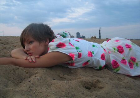 girl on sandの写真素材