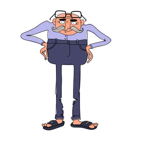 grandfather with a mustache in jeans and a shirtのイラスト素材