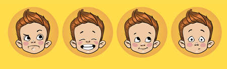 Vector illustration on yellou background. Portrait of a child with emotions, screensavers for avatars.のイラスト素材