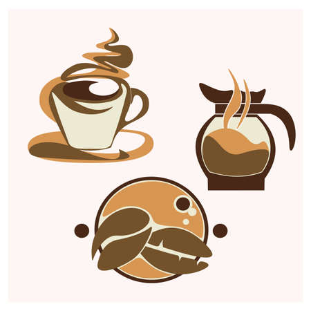 coffee logo set, acup of coffee, coffee pot, coffee beansのイラスト素材