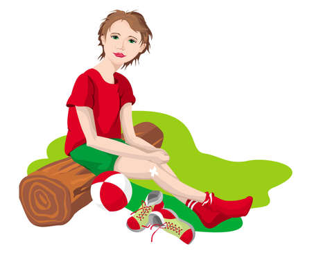 The girl sitting on a bench for the spare playersのイラスト素材