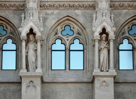 Church exterior ornaments statues and Renaissance windows の写真素材