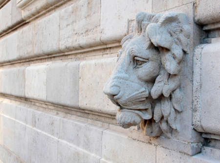 Renaissance building decorated stone lion in the Buda Castle の写真素材