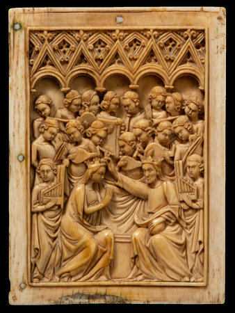 Italian Gothic Ivory Diptych with the Coronation of the Virgin