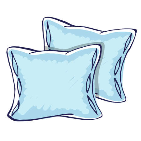 Two hand-drawn sketch style pillows, vector illustration isolated on white background. Soft colored cushions in light blue. Cartoon flat illustration. Element of bedroom and bed for sleepのイラスト素材