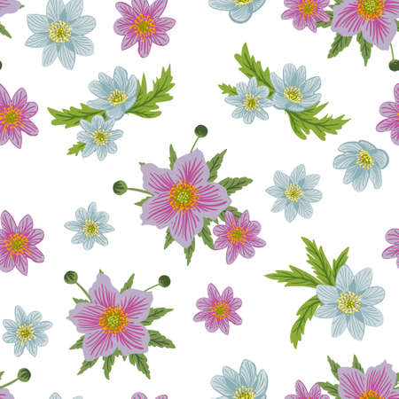 Forest flowers, vector seamless pattern on white backgroundのイラスト素材