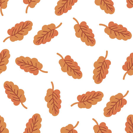 Autumn vector illustration. Orange oak leaves are circling in the air. Vector seamless pattern on a white background. Stylized illustration for design, fabric, decorationのイラスト素材