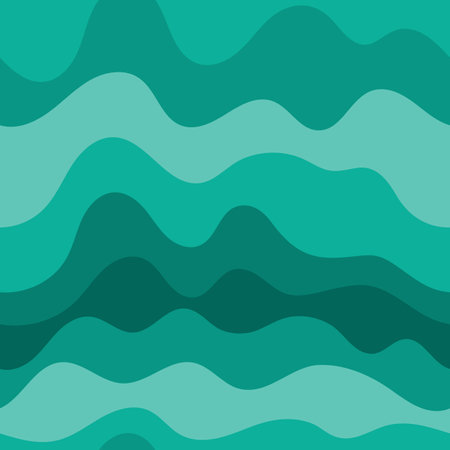 Seamless vector sea background in flat style. Turquoise waves are a gradient from dark to light. Horizontal stripes. Minimalism. Great summer background.のイラスト素材