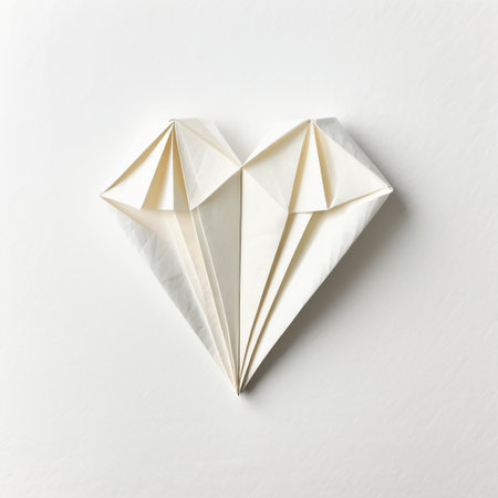 Generative AI. A white heart made of paper, placed on a white background, is an isolated object. A paper figurine. Japanese origami art. A cute toy, an art objectの素材