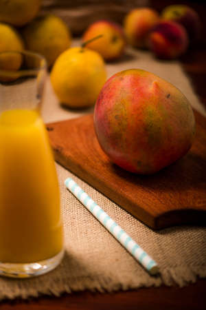 Juice made with fresh fruits (Mango, Peach or Peach and Orange) from organic orchards of the Argentine Republic.の写真素材