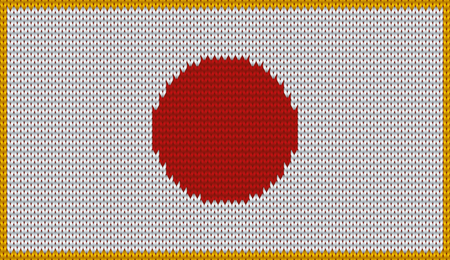 Design of knitted badge of Japan - JP, JPN- flag. National Japanese flag of knitwear fabric pattern.のイラスト素材