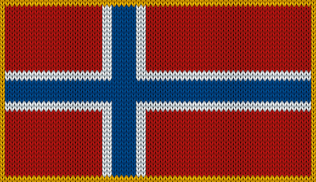 Design of knitted badge of Norway - NO, NOR - flag. National Norwegian flag of knitwear fabric pattern. Vector illusration about national patriotic symbols.のイラスト素材