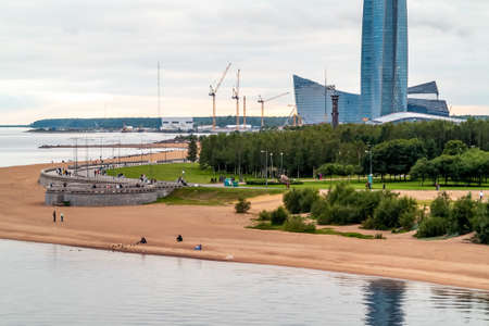 St. Petersburg, Russia - July 10, 2018: Lakhta Center Tower in St. Petersburg, view from the Yacht Bridgeのeditorial素材