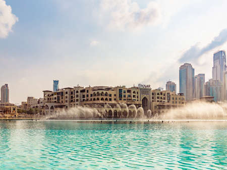 Dubai, United Arab Emirates - December 21, 2018: cityscape and fountains at the foot of the Burj Khalifaのeditorial素材
