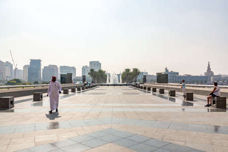 Doha, Qatar - December 20, 2018: beautification near the building of the Museum of Islamic Art, alley, fountainのeditorial素材