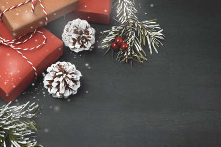 Christmas composition, blank for design - gifts and decorations on a textured background, copy...
