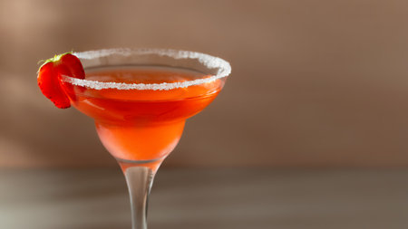Fresh homemade refreshing strawberry cocktail margarita, close-up, copyspaceの写真素材