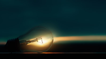 An electric lamp in the sunlight. Responsible energy consumption conceptの写真素材