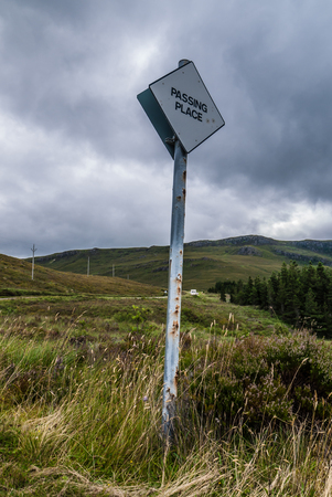 Passing place road signal in Scotland for overtakingの写真素材