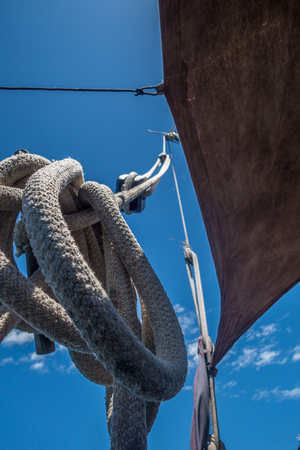 Sailor knot in a wooden boat, Madagascarの写真素材