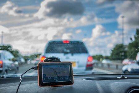 GPS navigation by car in a traffig jamの写真素材