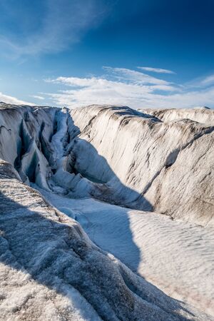 Fissure in top surface of a glacier, Svalbardの写真素材