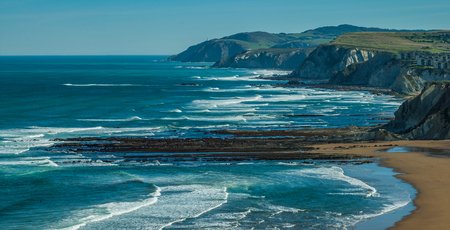 Detail of the coast cliffs in Sopelana, Basque Countryの写真素材