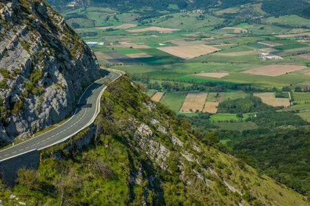 Left curve in the road of a mountains port, Spainの写真素材