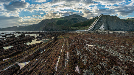 Detail of the coast cliffs in Zumaia, Basque Country 16:9の写真素材
