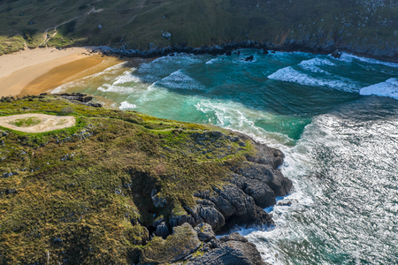 Sonabia beach in Cantabrian sea, Spain - drone aerialの写真素材