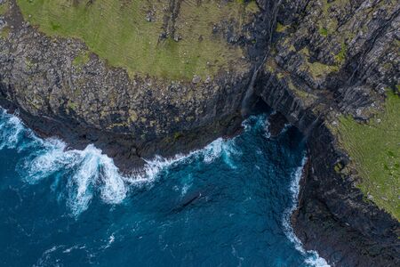 Eidi cliffs aerial view in Eysturoy island, Faroe Islandsの写真素材