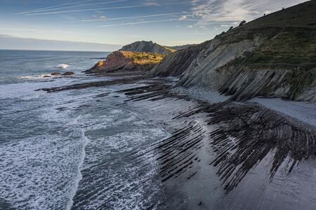 Zumaia seashore flysch aerial view, Basque Countryの写真素材