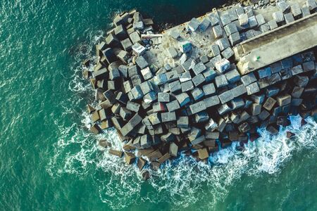 Concrete block cubes seawall and breakwater in Deba, Basque Countryの写真素材