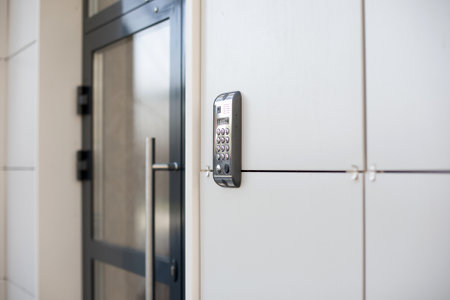Doorphone with code near the door, entrance at the house