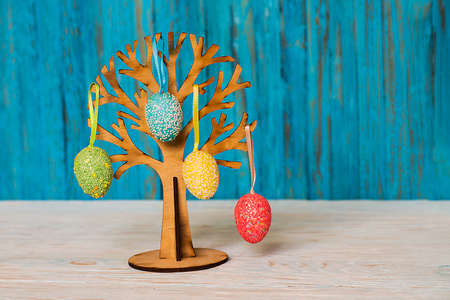 Easter tree with colored eggs is a tradition for Easter holidayの写真素材