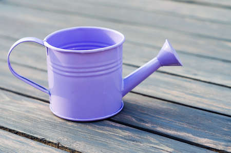 Little Purple decorative watering can for watering flowers or potsの写真素材