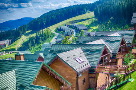 Comfortable houses in the Carpathian mountains in Ukraineの写真素材