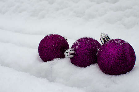 New Year's toys and white snow in the fresh air
