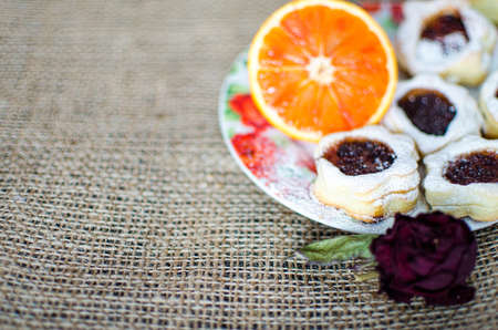 Homemade cookies on the table in a plate for a delicious, nutritious breakfastの写真素材