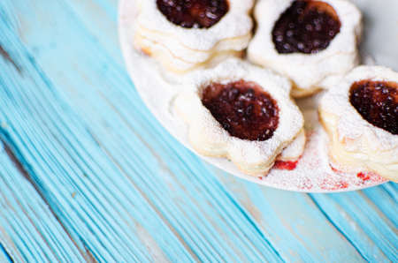 Homemade cookies on the table in a plate for a delicious, nutritious breakfastの写真素材