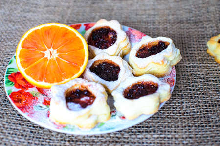 Homemade cookies on the table in a plate for a delicious, nutritious breakfast