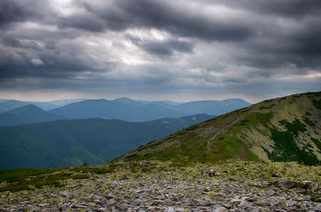 The landscape on the Carpathian Mountains in Ukraine on a summer dayの写真素材