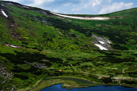 The landscape on the Carpathian Mountains in Ukraine on a summer day