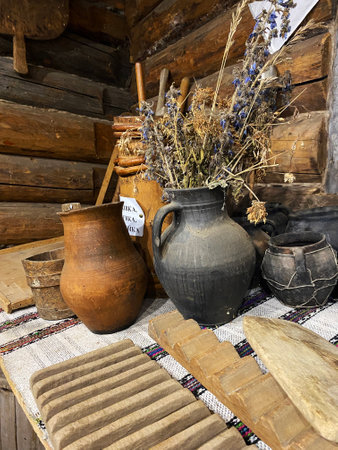 decorations in an old house vases, dried flowers, paintings, various antiques to preserve the...
