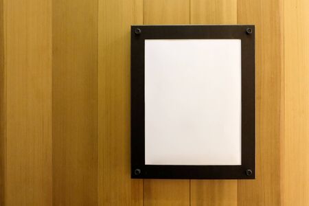 white blank empty brown photo Frame on wooden wall. Background, Wallpaper