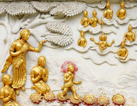 Native molding art on wall in temple.                  